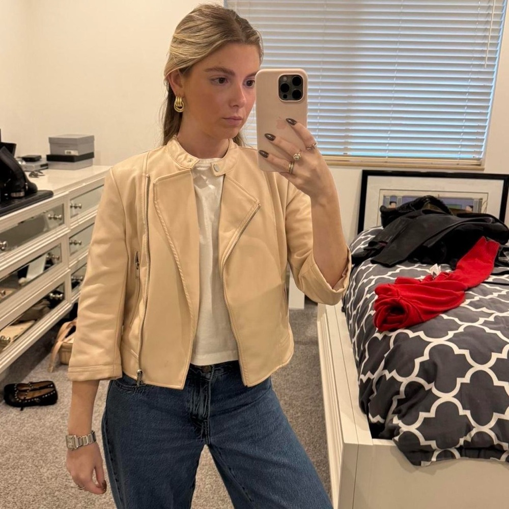 Cream/slightly pink faux leather jacket from Zara